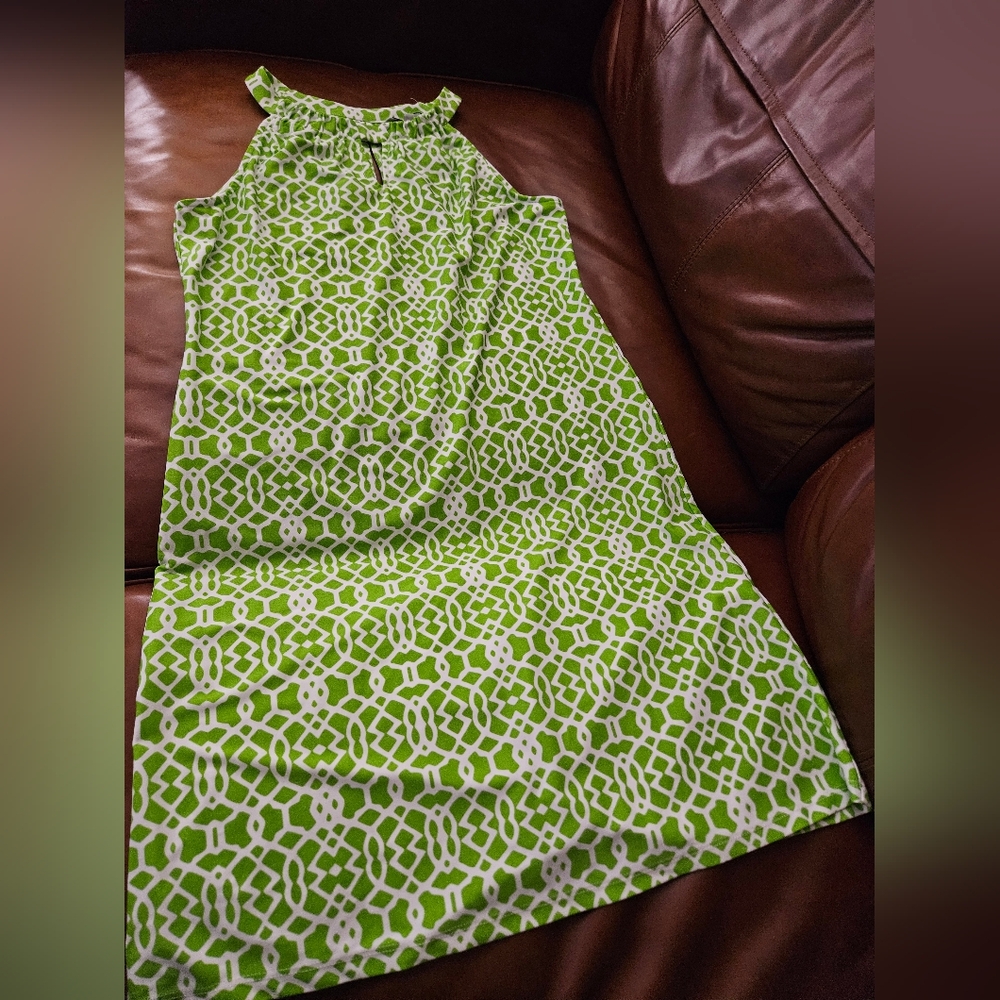 JUDE CONNALLY Lisa Dress Halter Keyhole Sleeveless Travel Lime White Small USA